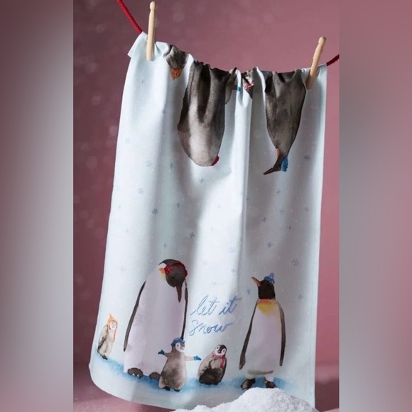 Anthropologie Let It Snow Penguin Dish Towels (2) - Picture 2 of 6